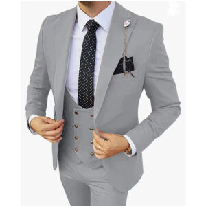 Color: Silver grey, Size: 7xl - Fashion Men's Three Piece Suit Appear Thin