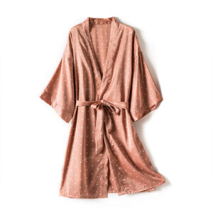 style: B, Color: Rose Gold-XL, Size:  - Print Dot Lady Nightwear Satin 4PCS Pajamas Set For Women