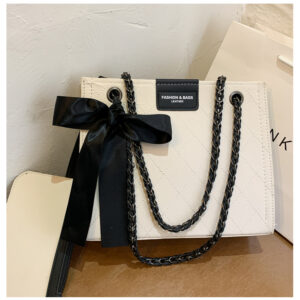 Color: White, style: Small - AutumnWinter Tote Bag Women's Large Capacity 2020 New Trendy Fashion Texture Chain Shoulder Bag Pure Color Embroidered Thread Handbag