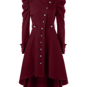 Color: Wine red, Size: L - Long dress with a stand-up collar
