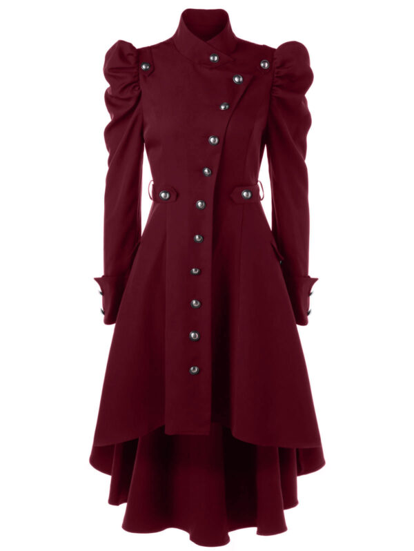 Color: Wine red, Size: L - Long dress with a stand-up collar