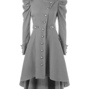 Color: Grey, Size: S - Long dress with a stand-up collar