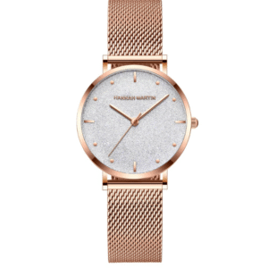 Color: White gold chain - Japanese movement Amazon brand authorized special invoice IP plating quartz watch Ms. waterproof mesh belt watch