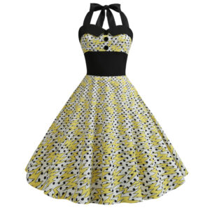 Color: JY13703, Size: S - Vintage Independence Day Printed Halter Neck Sweater Ladies Dress