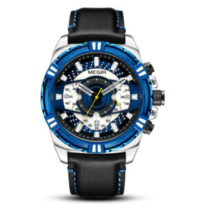 Color: Blue - Men's sports leather quartz watch