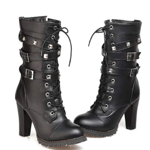 Color: Black, Size: 36, Style: 1 - High heel boot strap riveted Martin boots