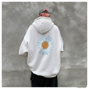 Color: White, Size: XXL - Daisy print hooded sweatshirt