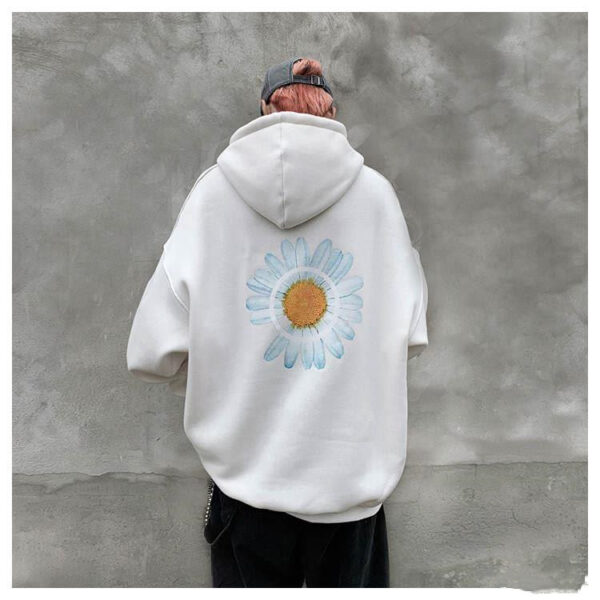 Color: White, Size: XXL - Daisy print hooded sweatshirt
