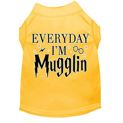 Everyday I'm Mugglin Screen Print Dog Shirt Yellow Lg