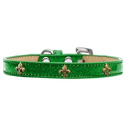 Bronze Fleur De Lis Widget Dog Collar Emerald Green Ice Cream Size 18