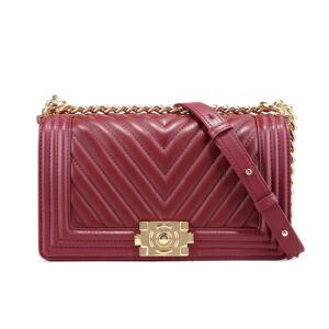 Color: Red C - Leather one-shoulder diagonal colorful chain bag