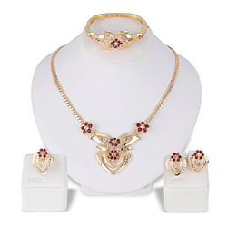 European And American Exaggerated Alloy Necklace And Earrings Ring Bracelet Four-piece Set