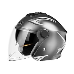 Scooter Motorcycle Half Helmet With Sun Visor Quick Release Buckle Adjustable Strap Helmets For Men Women gray white decal 502