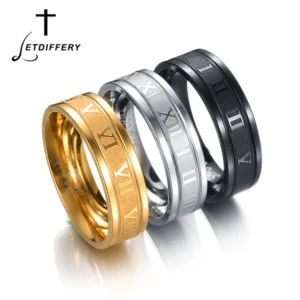 Main Stone Color: Black, Ring Size: 9.5 - Letdiffery 6mm Punk Roman Numerals Rings High Quality Stainless Steel Women Men Jewelry For Wholesale Dropshipping
