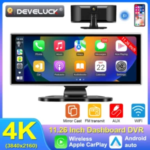 Color Name: Red, Sd Card Memory: 64G - 11.26" 4K Dash Cam Rear view Camera Wireless Carplay Android Auto Dual Lens Car DVR Video Recorder AUX GPS BT FM Mirror Monitor