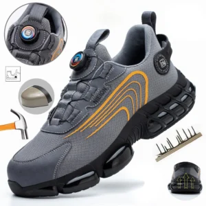 Size: 41, Color: GRAY - Rotary Buckle Work Sneakers Protective Shoes Safety Industrial Puncture-Proof Anti-smash Steel Toe Shoes