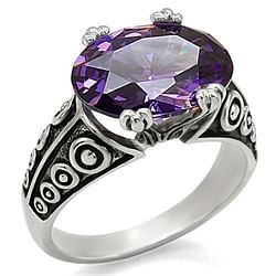 TK017 - High polished (no plating) Stainless Steel Ring with AAA Grade CZ  in Amethyst