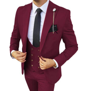 Color: Wine Red, Size: 7xl - Fashion Men's Three Piece Suit Appear Thin